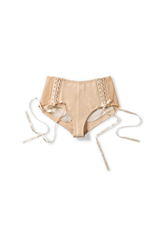 STUCK IN REALITY LEATHER SHORTS - NUDE