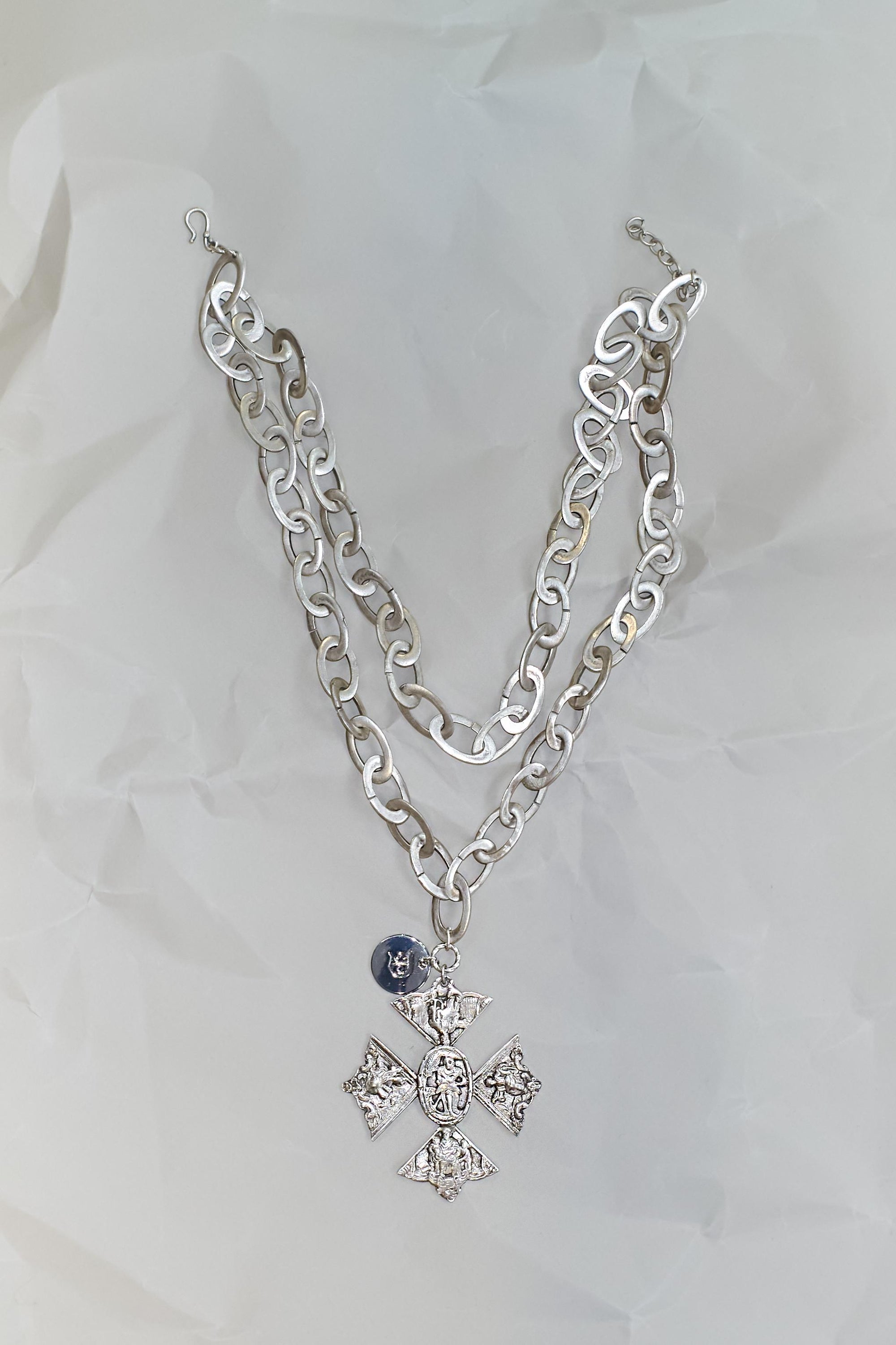 Antique Silver Maltese Cross Orthodox Icon Necklace